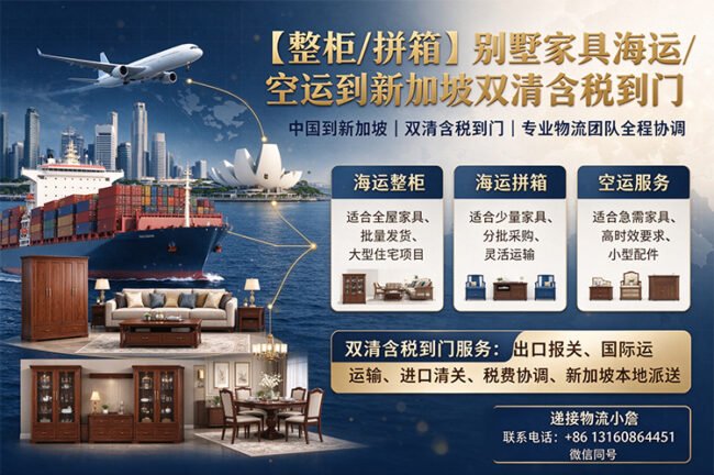 【整柜/拼箱】别墅家具海运/空运到新加坡双清含税到门
